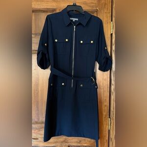 NWOT Sharagano Navy Dress with Gold Accents